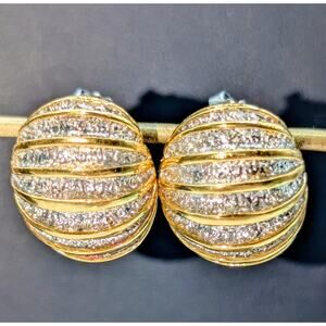 Vintage 80s Two-Tone Ribbed Domed Pierced Earrings